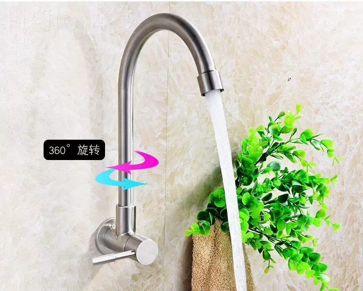 Vòi bếp treo tường inox 304 chậu rửa bát gia đình chậu rửa nước lạnh đơn vòi chậu rửa bát gắn tường vòi rửa chén nóng lạnh gắn tường