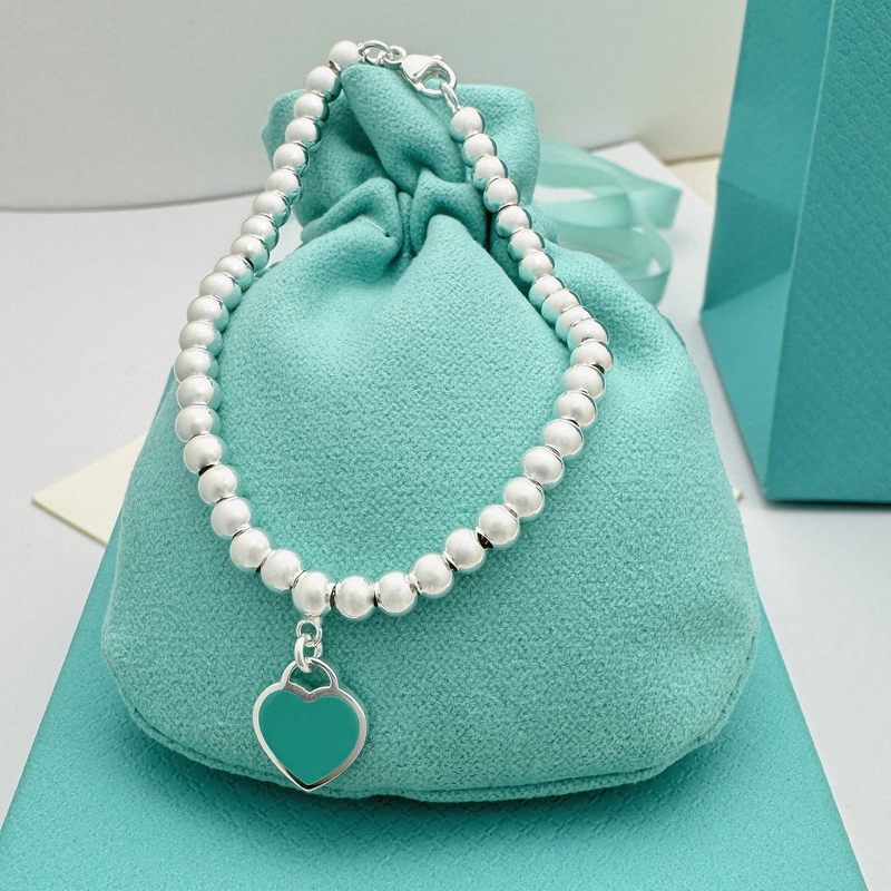 Tiyouni 925 Sterling Silver Heart-Shaped Bracelet, Same Style as T-Brand, Enamel Blue Heart Round Bead Buddha Bead Bracelet, Popular Gift