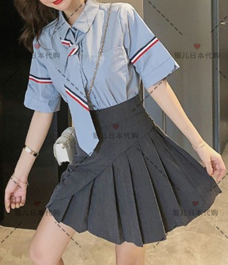 Silver Children's Day Thom Browne 20 Spring Summer New TB Oxford Material Double Sleeve Mark Short Sleeve Shirt Woman