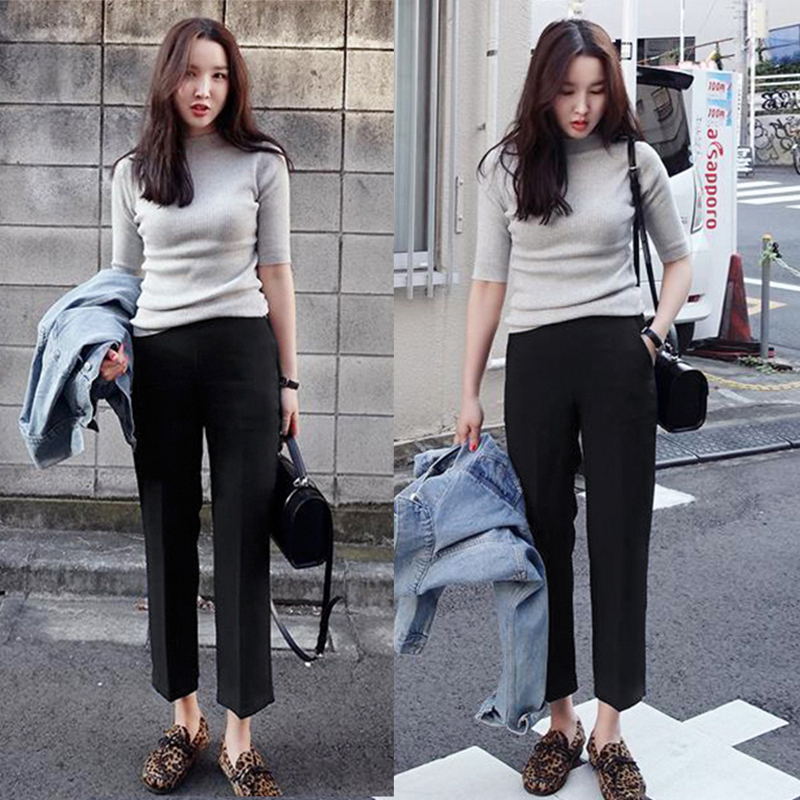 Pregnant woman pants spring and summer outside wearing a belly-thin straight tube pants black display slim smoke tube Western clothing pants 90% internal lap pants