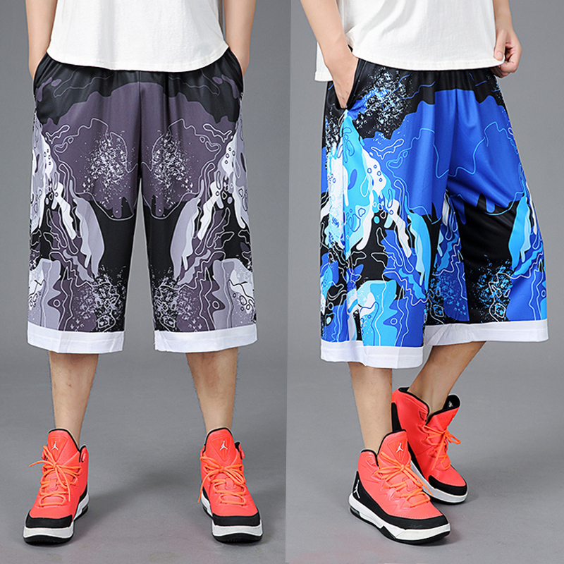 Men's Summer Basketball Pants, Extra Large, Loose, Breathable, Large Shorts, Men's Summer Ice Silk Capri Pants 50-175kg