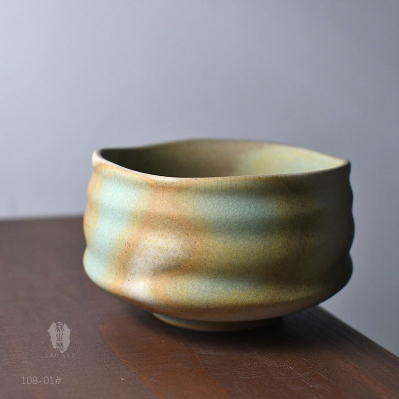 Clay Vessel, Coarse Pottery Japanese Matcha Bowl, Ceramic Vintage Color Crackle Glaze, Original Handmade Tea Cup for Tea Ceremony