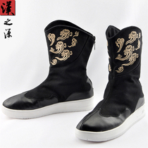 Chinese style mens shoes retro official boots Xiangyun embroidery antique Hanfu medium boots men plus velvet warm autumn and winter boots