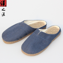 Chinese style pure hemp slippers bag head shoes drag breathable retro mens shoes old Beijing cloth shoes meditation lay mens shoes handmade