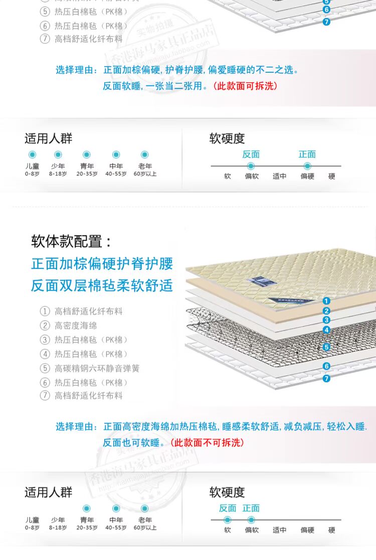 Hippocampus 20cm nệm dày mùa xuân cộng với độ cứng 1.2m1.5 1,8 mét rửa kép lò xo nệm xơ dừa - Nệm đệm everon giảm giá