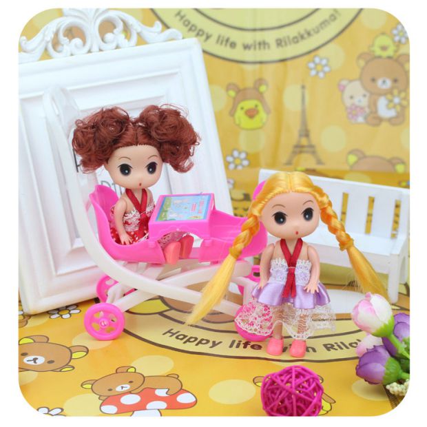 Kelly búp bê phụ kiện chơi nhà đồ chơi gia đình ba xe đẩy em bé xe đẩy barbie chơi đồ chơi nhà búp bê bé na
