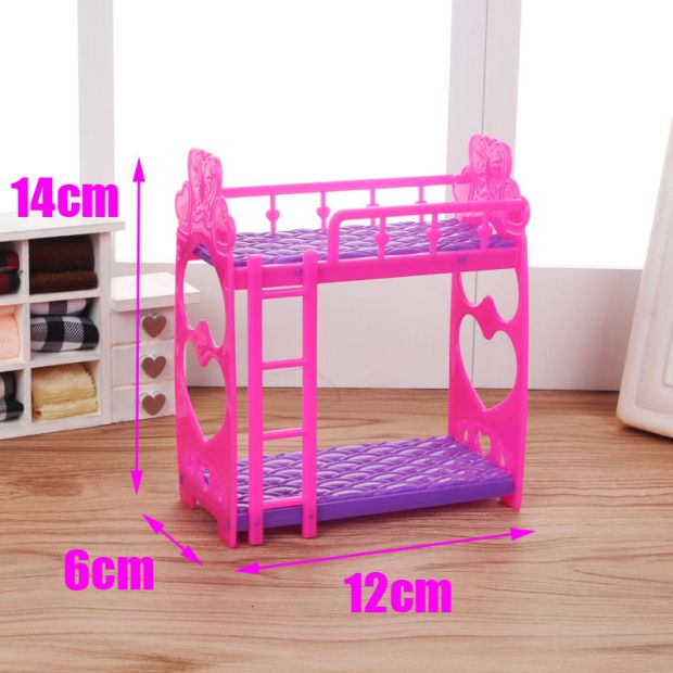 Dress Up Doll Set Hộp quà tặng Phụ kiện Barbie Giường búp bê nhỏ Giường tầng mô phỏng Mini Up and Down Bed Girl phụ kiện búp bê giá rẻ