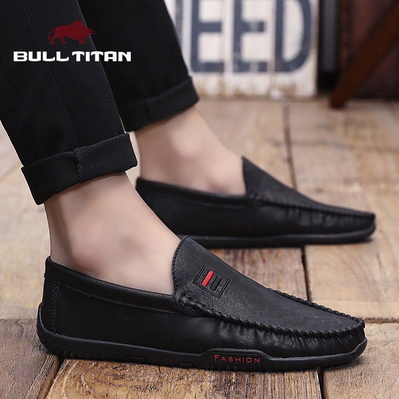 Bull Giant Bean Shoes Men 2021 New spring sloth One foot pedal men Inren Soft bottom casual leather shoes