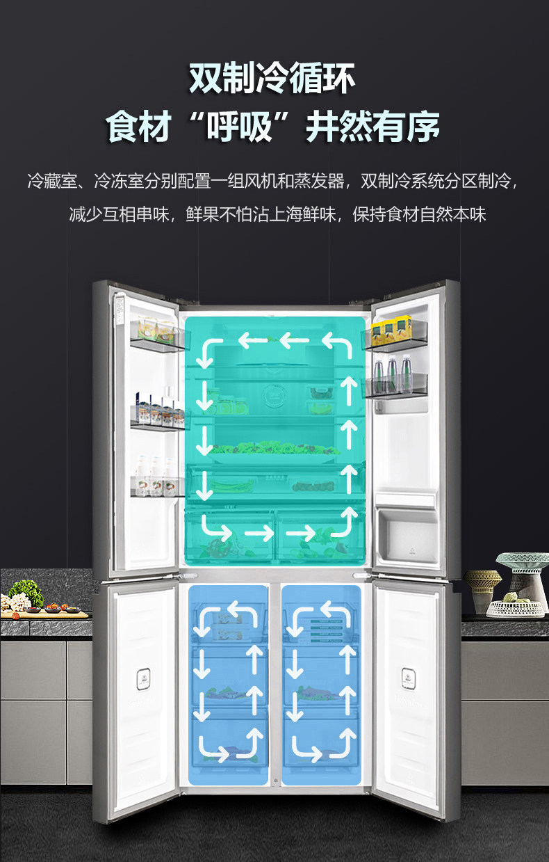 海信 变频风冷 真空保鲜 十字对开超薄冰箱 510L 图12