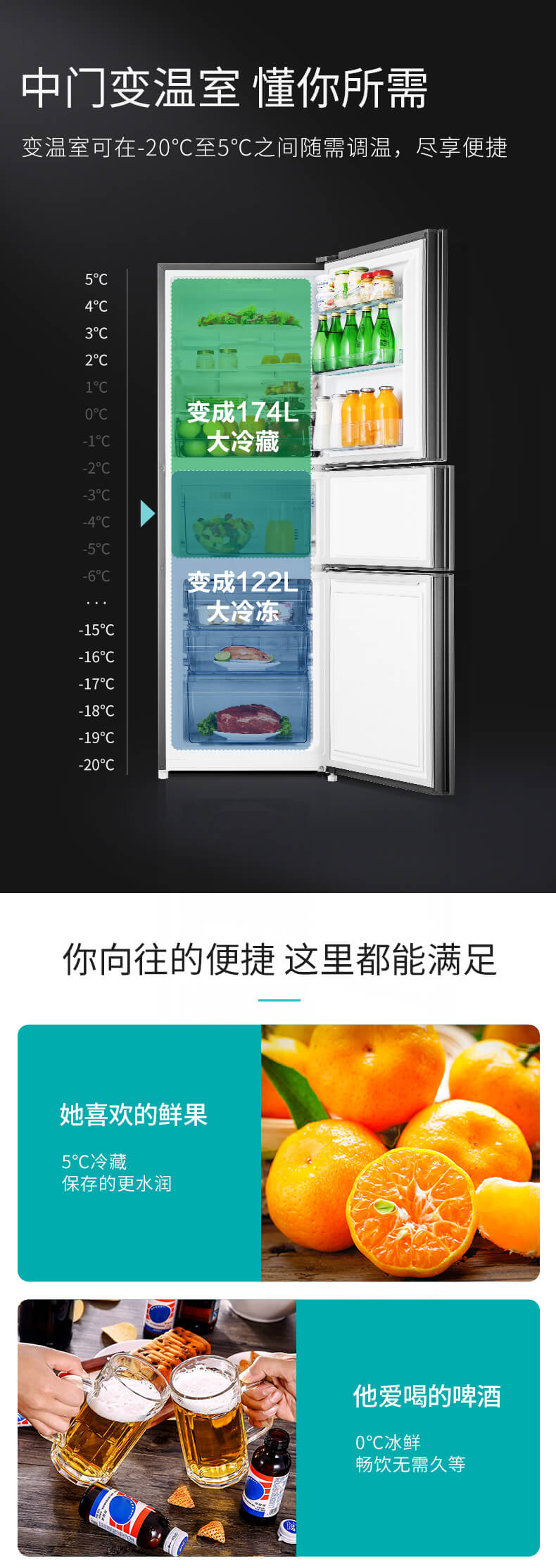 海信 变频 风冷 一级能效 三开门冰箱 252L 图5