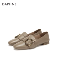 Daphne/达芙妮 Осеннее кожаное кольцо, туфли, цвет металлик, тренд сезона, круглый носок, из натуральной кожи, низкий каблук, широкий устойчивый каблук