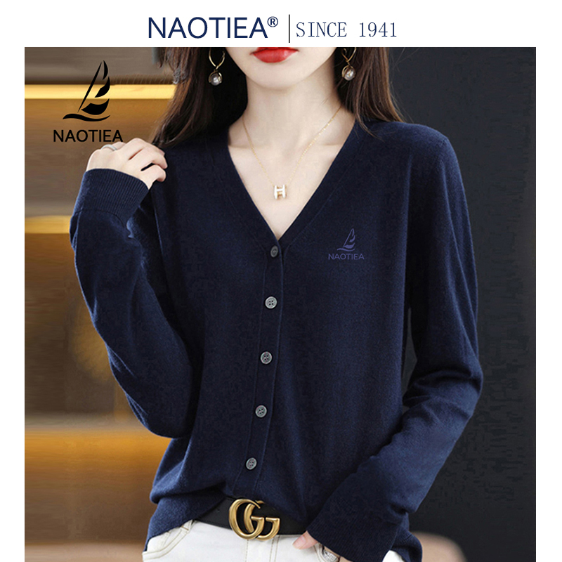 Naotier Small Sailboat Cardigan Women's V-Neck 2026 Spring New Thin Sweater Long-Sleeved Knitwear Loose Jacket