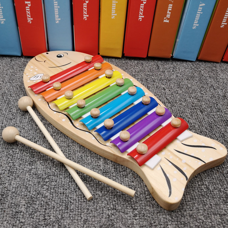 Children's baby building blocks Hand knocks 8 months Baby Puzzle Instruments Toys 1-2-3-year-old 8-tone small xylophone fish