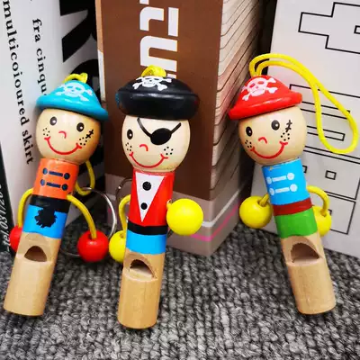 Wooden cute pirate whistle can hang key chain cartoon mini whistle children playing musical instrument toys