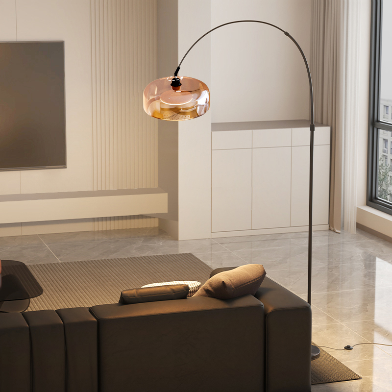 Italian Minimalist Floor Lamp Next to the Sofa in the Living Room, Creating a Modern Atmosphere, Light Luxury, High-End Bedside Standing Lamp