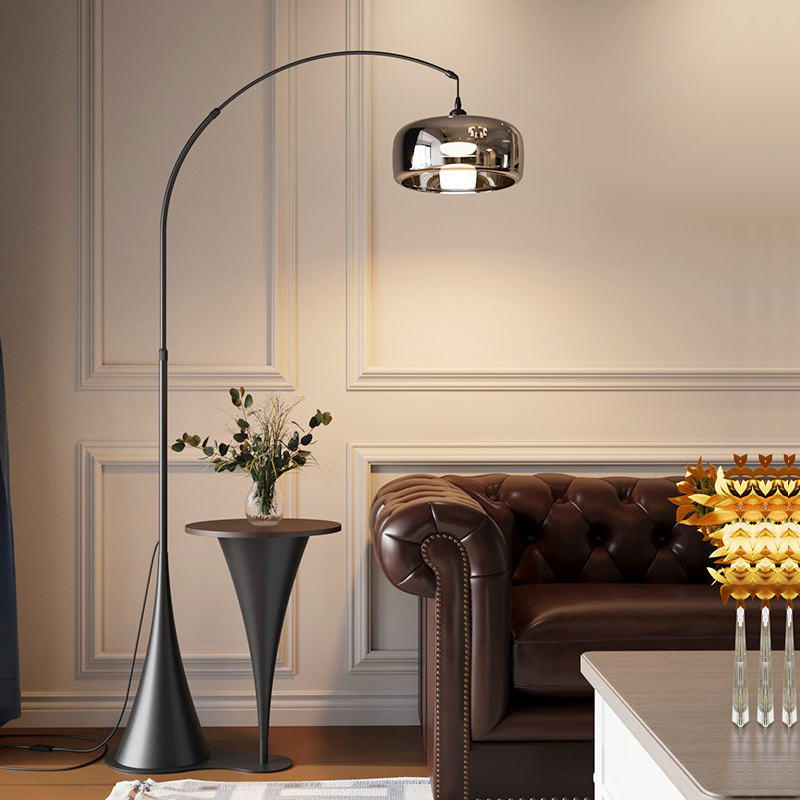 Italian-Style Floor Lamp Next to the Sofa in the Living Room, with a High-End Atmosphere, Storage Rack, Bedside Table Integrated with a Table Lamp in the Bedroom