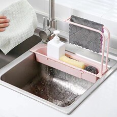 Полка кран 厨房水槽伸缩收纳架可挂式水池沥水篮洗碗抹布用品免打孔置物架