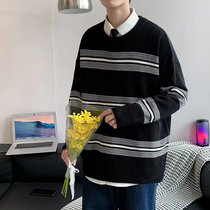 2021 New striped sweater mens spring and autumn thin loose bf lazy leisure couple long sleeve Hong Kong flavor sweater