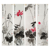 Chinese painting flower and bird painting pure hand-painted Lotus banner vertical corridor bedroom living room office strip screen calligraphy and painting works