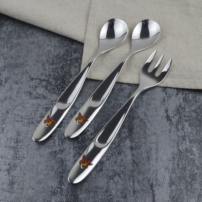 Children's spoon fork 304 stainless steel baby spoon noodles fork non-staple food spoon fork feeding spoon cartoon spoon