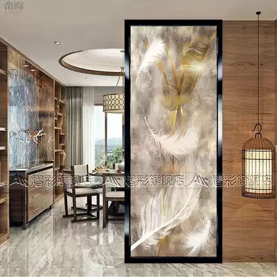 Art glass custom porch frosted decoration living room screen partition TV background wall Jane European creative feathers
