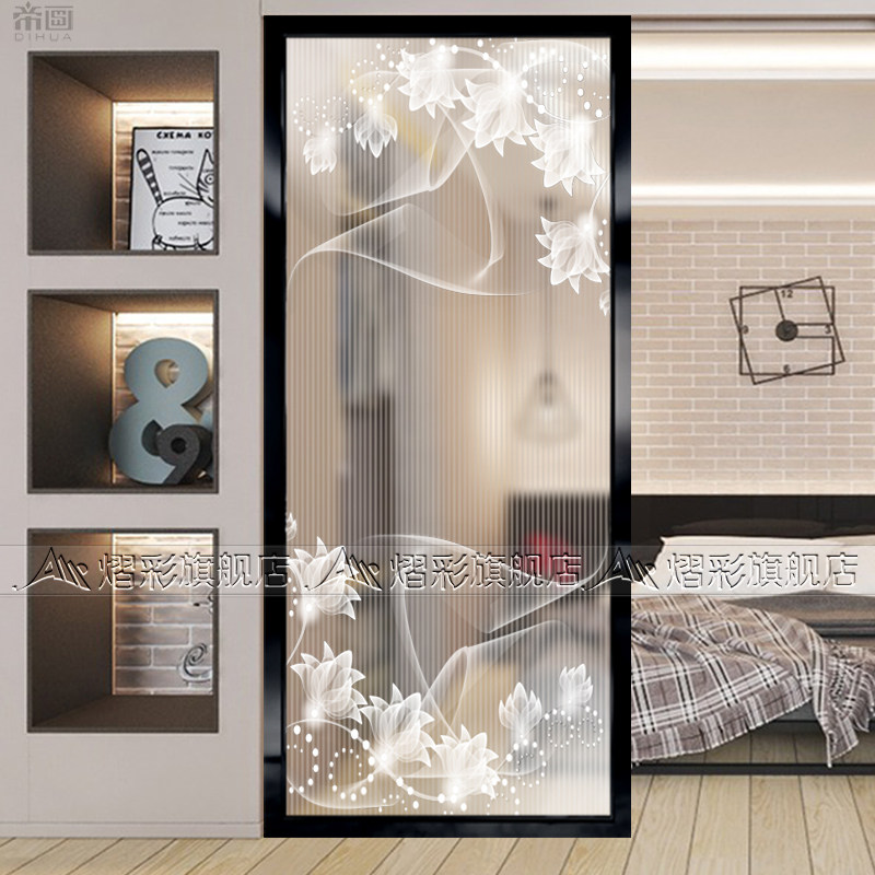 Minimalist Art Glass Partition Living Room Screen Decoration Genguan Background Wall Suspension Suspended Ceiling Light Transmission Steel Frosted Abstract Painting