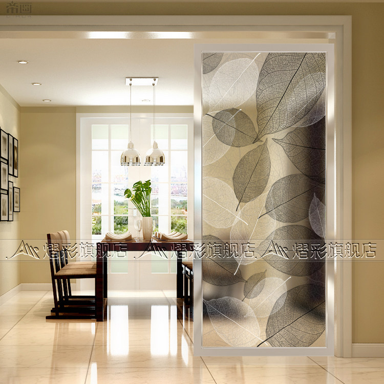 Art glass screen cabinet partition background wall abstract modern European-style living room home decoration double-sided translucent frosted leaves