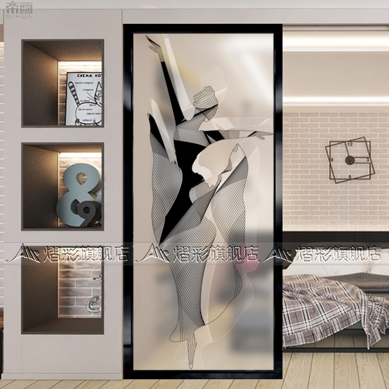 Minimalist Art Glass Partition Screen Xuanguan China-Europe Style Living Room Steel Frosted Decoration Background Wall Abstract Dancer