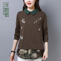 Fake two womens coat 2021 new old womens mother foreign Spring and Autumn long sleeve T-shirt Joker base shirt