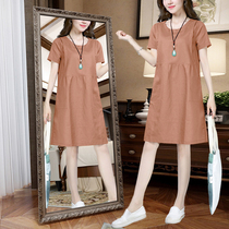 Flower luru cotton linen dress 2021 new linen little lady middle-aged mother belly foreign skirt