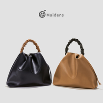 Orange Teen Girl Dumplings Bag small crowdsourced design Package Large capacity Soft leather Cloud Folds Handbag to work commuter bag