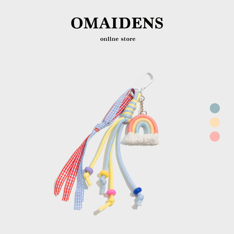 Orange Girl Dopamine Fresh Style Handmade Braided Rope Bag Pendant Design Rainbow Charm Keychain Accessory