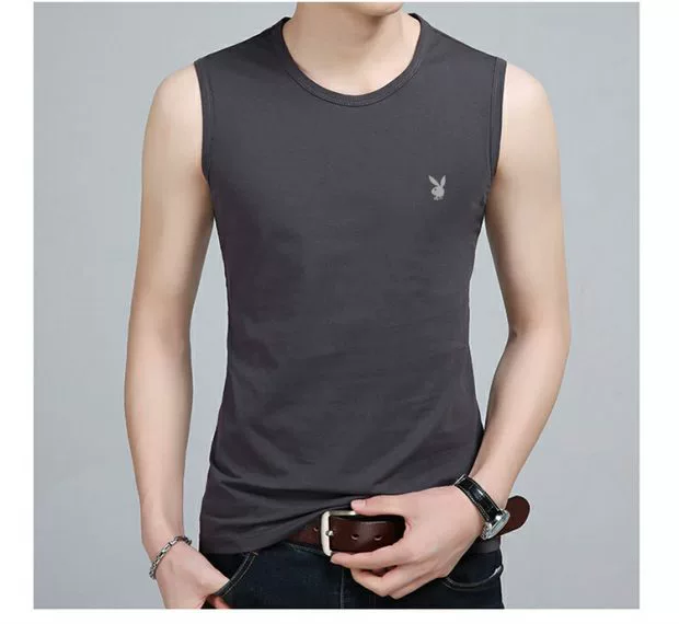 Mùa hè cotton không tay áo thun nam vest thể thao Slim thấm mồ hôi tròn cổ rượu vang đỏ vest vai áo vest