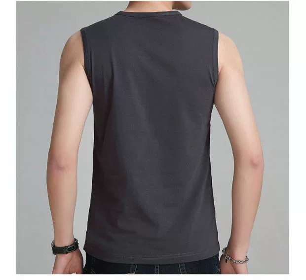 Mùa hè cotton không tay áo thun nam vest thể thao Slim thấm mồ hôi tròn cổ rượu vang đỏ vest vai áo vest