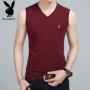 Thương hiệu áo vest thể thao nam vest vai cá tính cotton màu trơn không tay áo thun phiên bản Hàn Quốc tự vắt mồ hôi vest - Áo vest cotton ao khoac vest nam