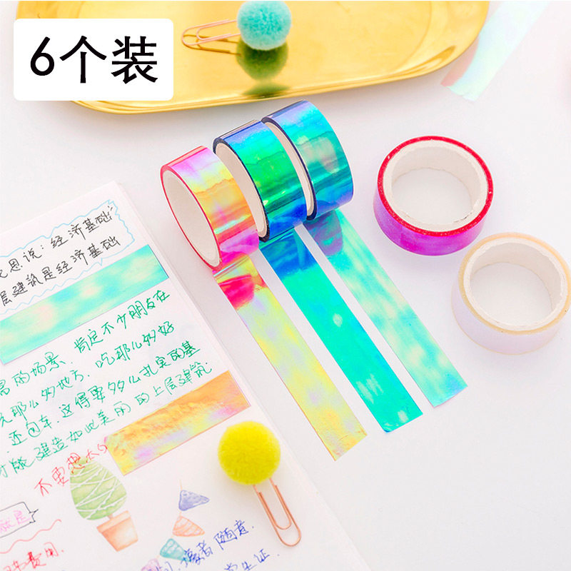 6 laser gradient adhesive tapes Creative Korean version Colour Handbooks Decorative Waterproof Adhesive Tapes Transparent Handbill Material Stickers-Taobao