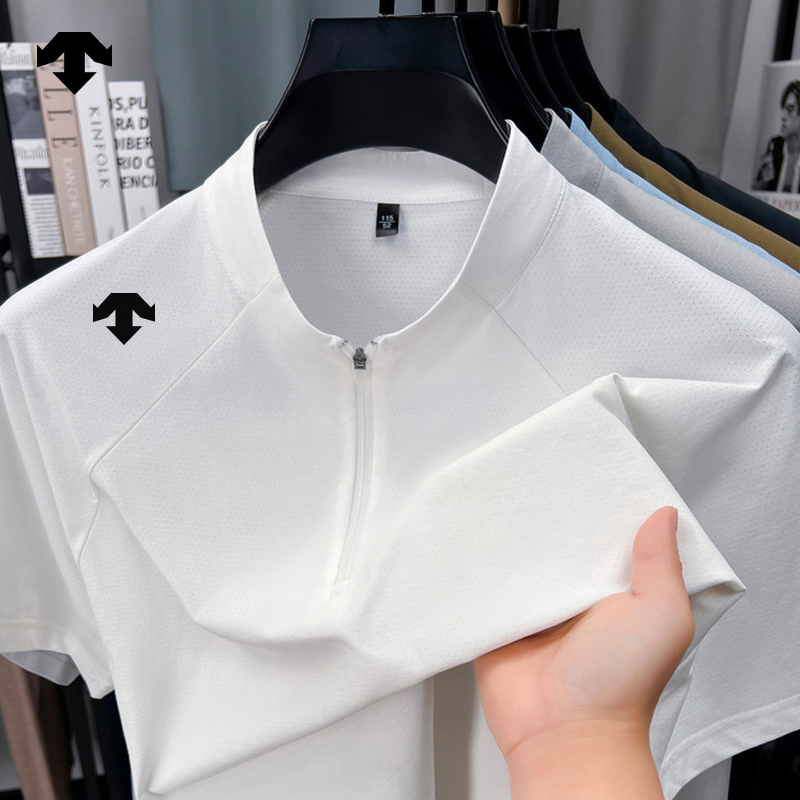 [Limited Promotion] 2026 New Descente Men's Quick-Drying Round-Neck Zipper Short-Sleeved T-Shirt for Sports and Leisure