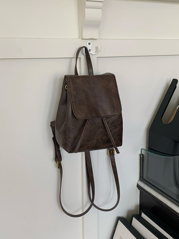 Ins Same Style Compact Retro Brown Backpack for Women 2026 Spring and Summer New Simple Artistic Versatile Shoulder Bag