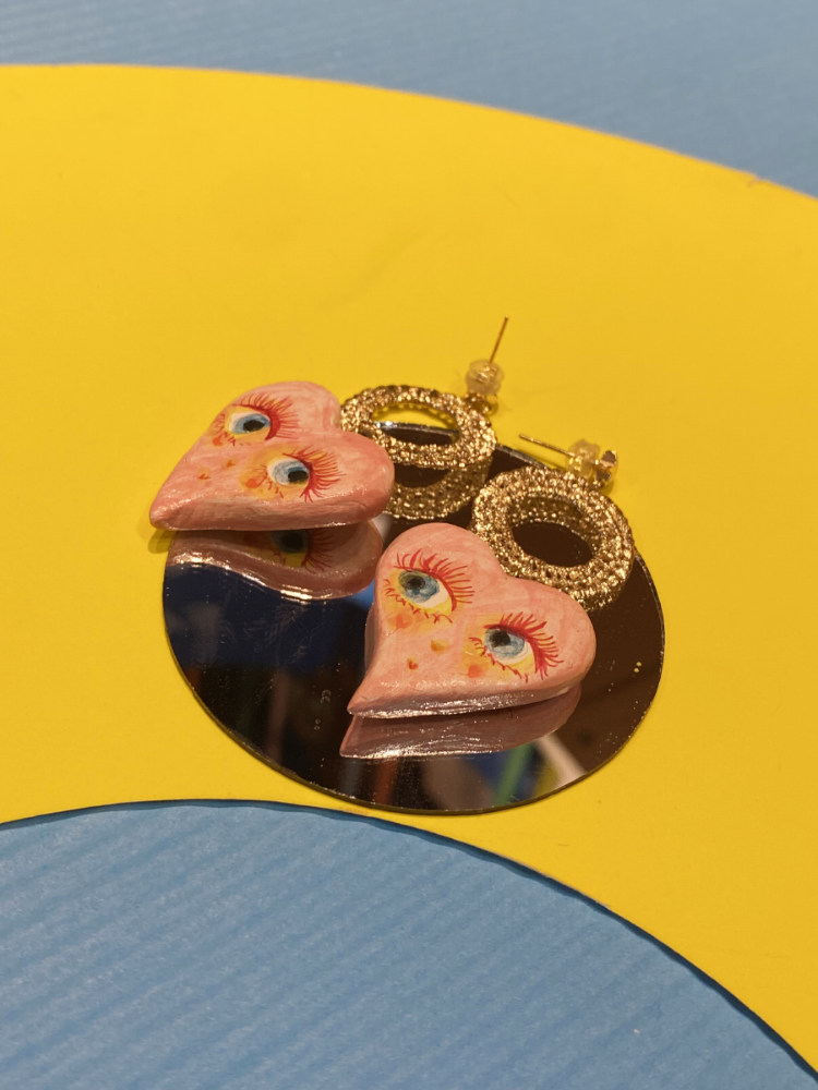 レインボーモンスターシリーズ ピンクハート・イエローハートピアス