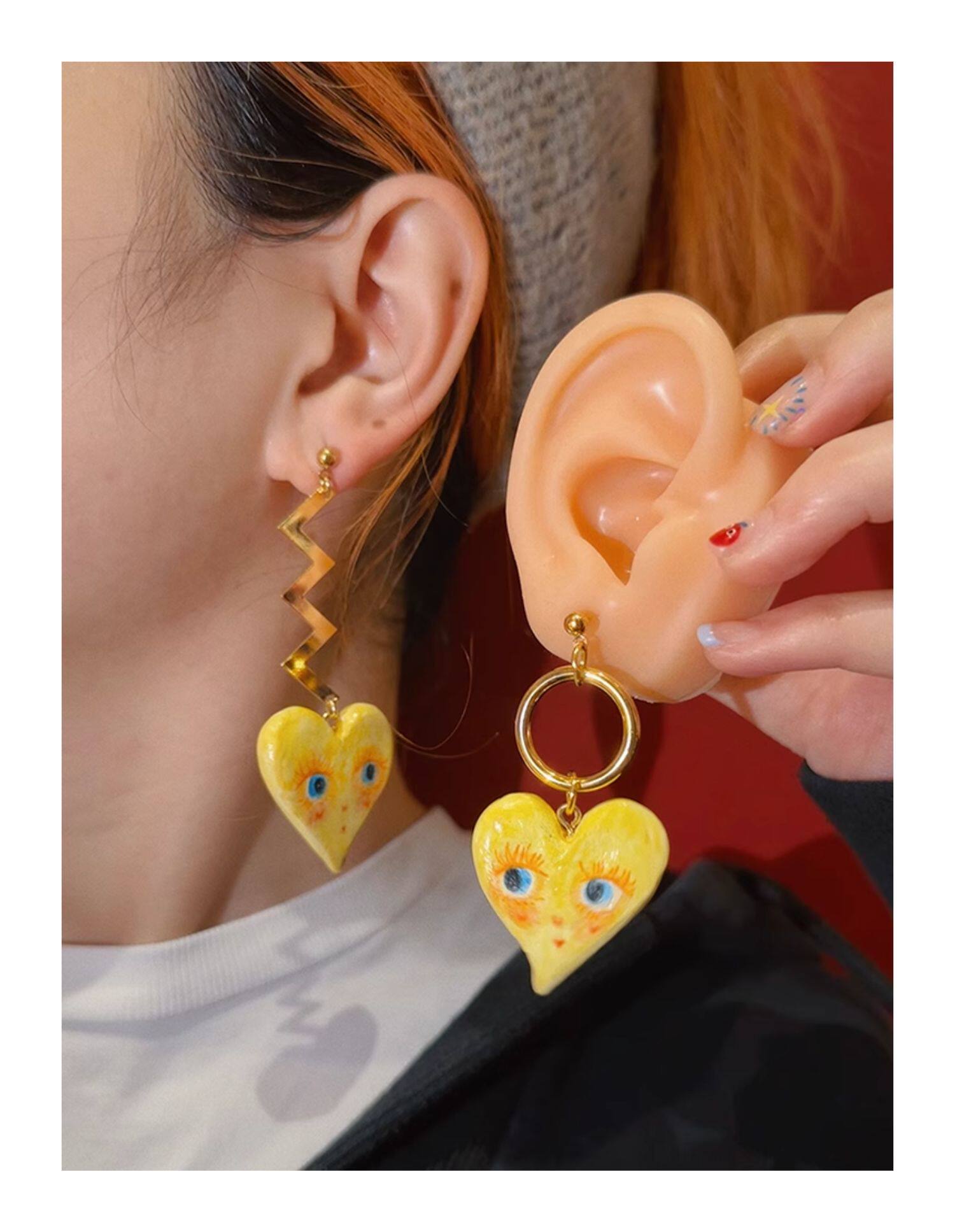 レインボーモンスターシリーズ ピンクハート・イエローハートピアス