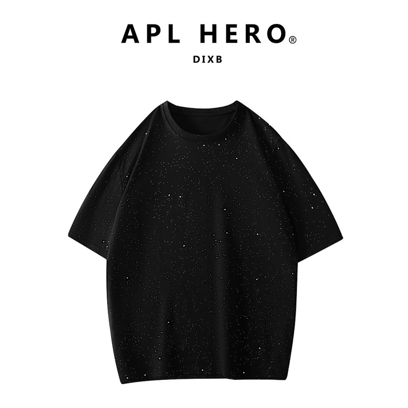 Apl Hero Starry Sky Short-Sleeved T-Shirt for Men and Women, Loose Round Neck Pure Cotton Casual Top, Trendy Brand