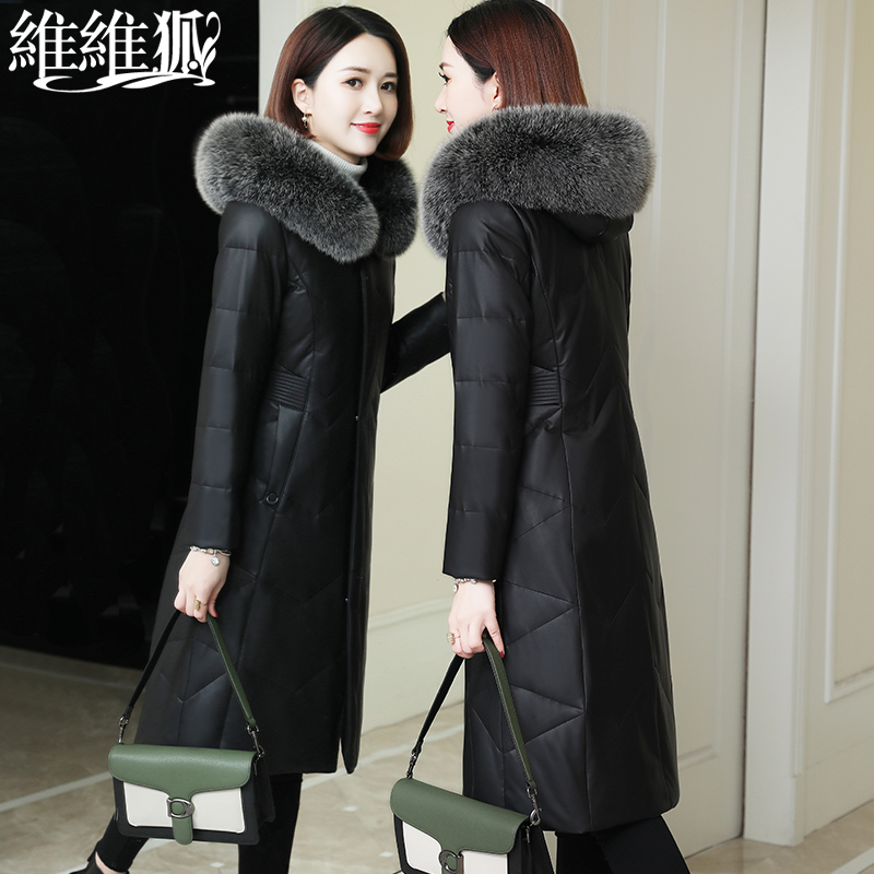 Loneliness Pick and drain genuine leather Down jacket Women's long version 2021 Winter new Lianhood Fox Fur Sheep Leather Heining Leather Clothing
