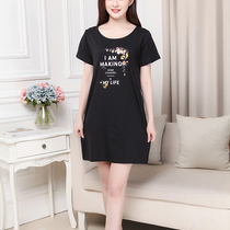 2021 summer new short-sleeved dress cotton large size round neck print gown skinny dress black Gray