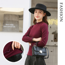 De velvet half high collar base shirt Women in autumn and winter long sleeve T-shirt fungus size clothes plus velvet slim black top