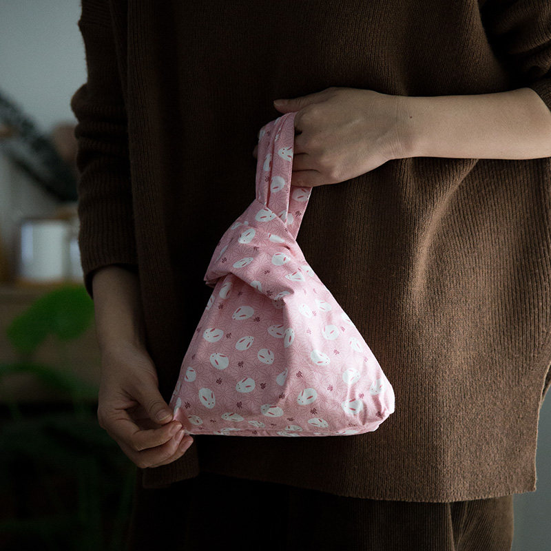 Japanese-style and wind wrist bag small bento bag knot wrist bag walking bend mobile phone key change simple cotton carry-on bag