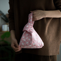Japanese style wristlet bag small lunch bag knot wrist bag wrist bag walking mobile phone key change simple cotton carry bag