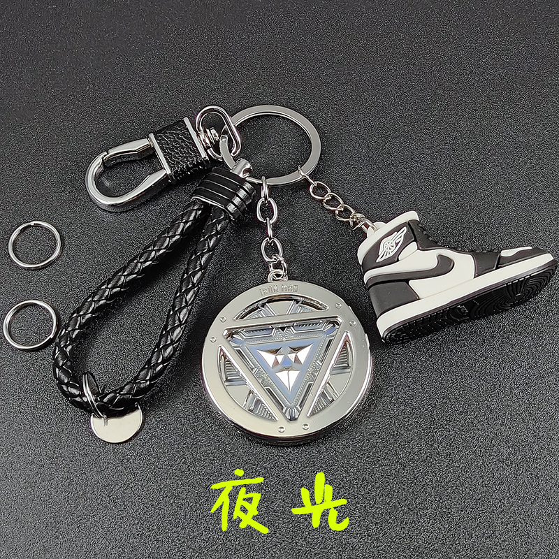 Iron Man Keychain Luminous Metal Creative Car Keychain Avengers Hero Braided Leather Rope Couple Bag Pendant