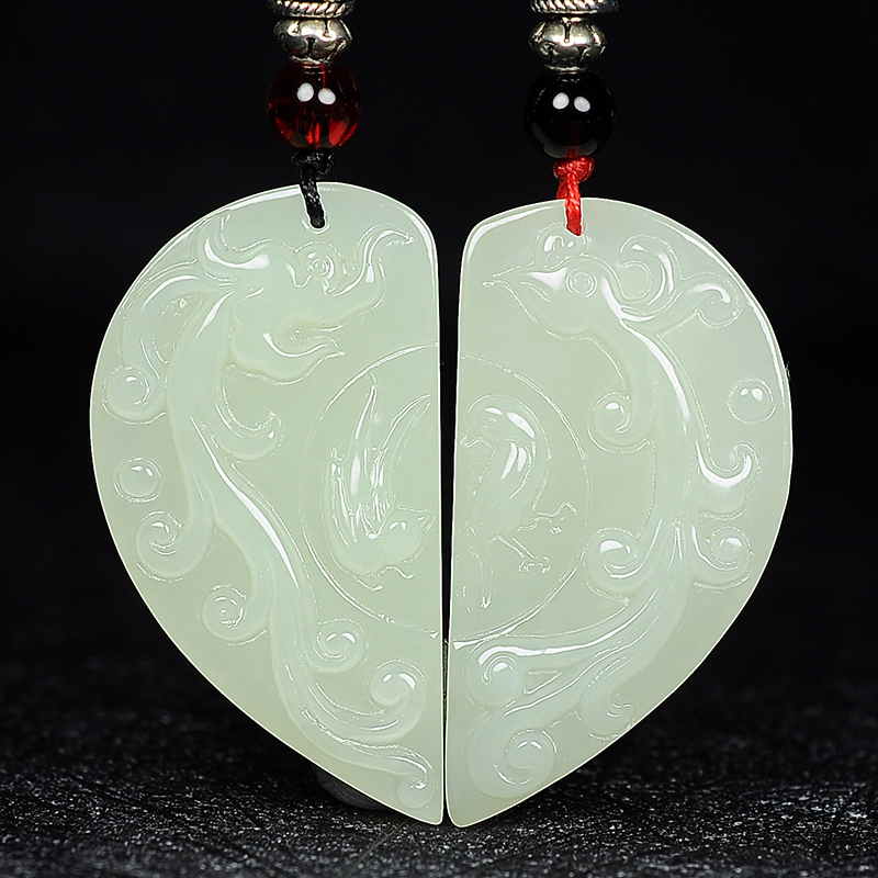 Hotan Jade Dragon Phoenix Pendant Couple Natural Jade Dragon Phoenix with Dragon Phoenix Chengxiang Jade Pendant Men and Women