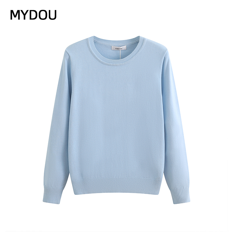 32-Count Fine-Spun Pure Cotton Knit Base Shirt, 2026 Spring and Autumn New Style, Ribbed Collar, Long-Sleeved, Thin Apricot-Colored Sweater