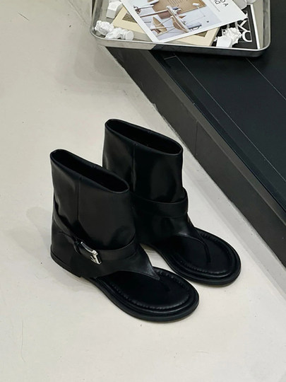 Сандалии-шлепанцы из овчины с увеличением роста, в стиле ретро, с круглым носком, новая модная коллекция 2025 года, для женщин, для летнего ношения на улице